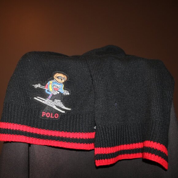 Polo Ralph Lauren Polo Ski Bear Scarf Red Black - Picture 2 of 6